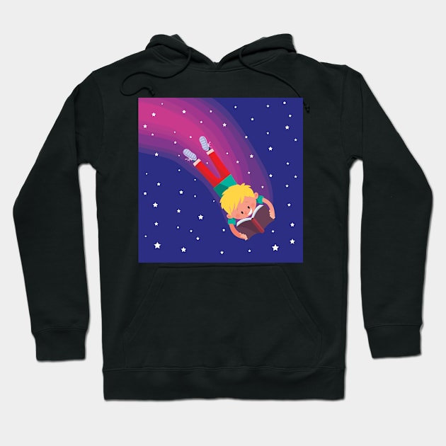 boy reads a book and floats through space Hoodie by duxpavlic